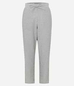 Calça Cenoura Listrada em Sarja Com Cintura Alta