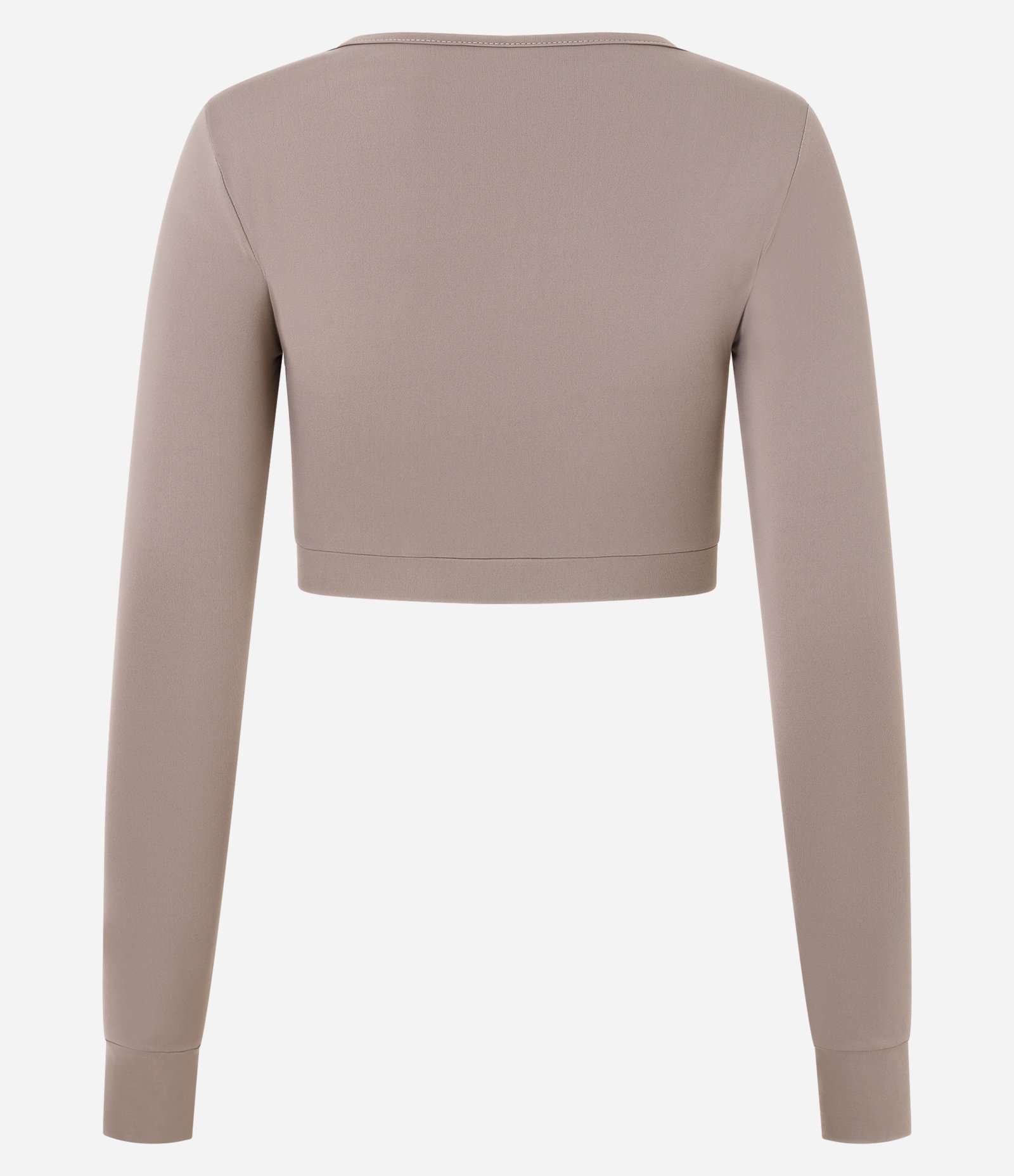 Blusa Cropped Esportiva com Manga Longa e Abertura para Dedo Bege 5
