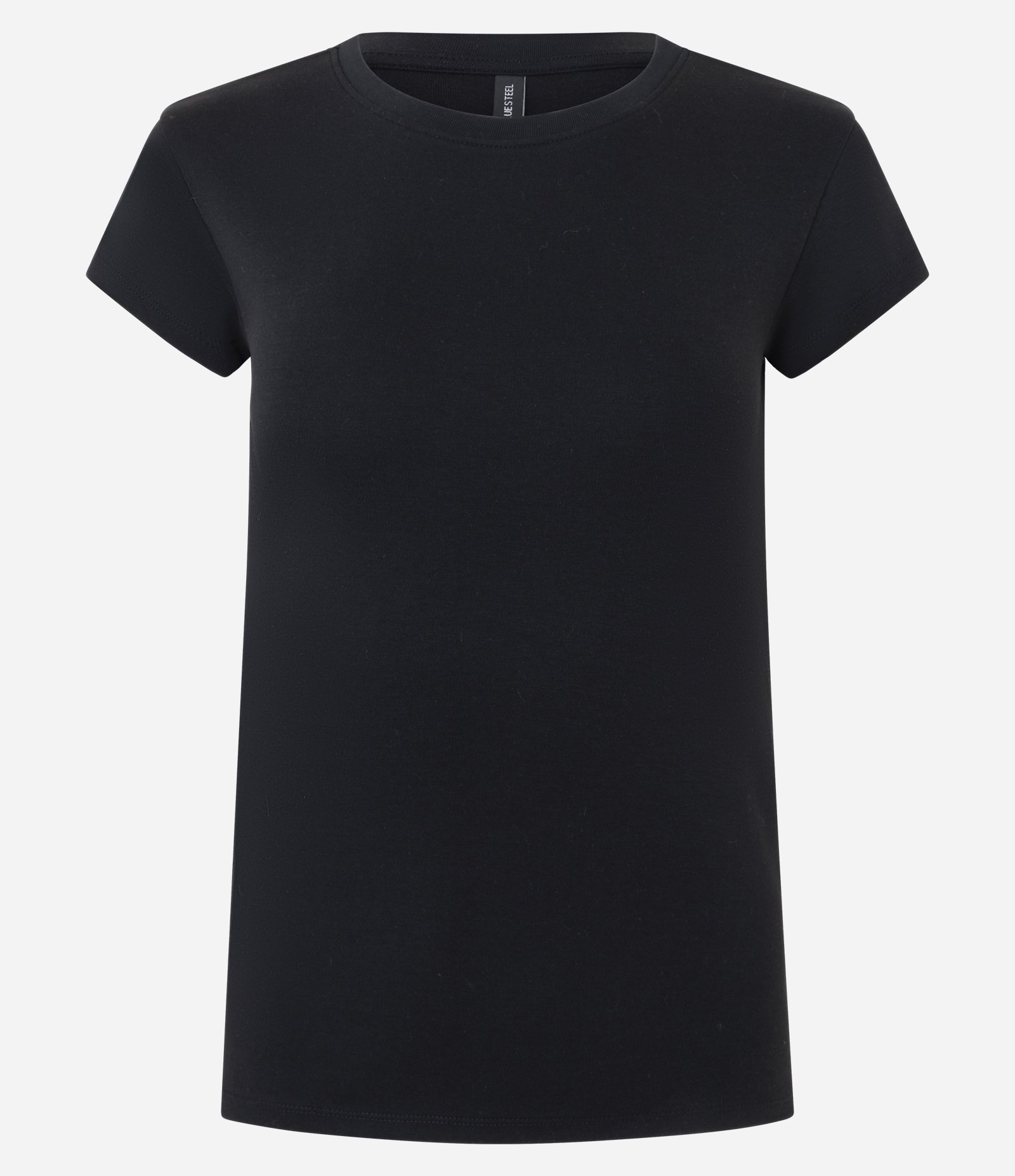 Blusa Básica Ajustada em Algodão com Gola Careca Preto 1
