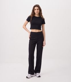 Calça Wide Leg em Interlock com Cós Elástico