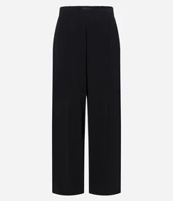 Calça Wide Leg em Interlock com Cós Elástico