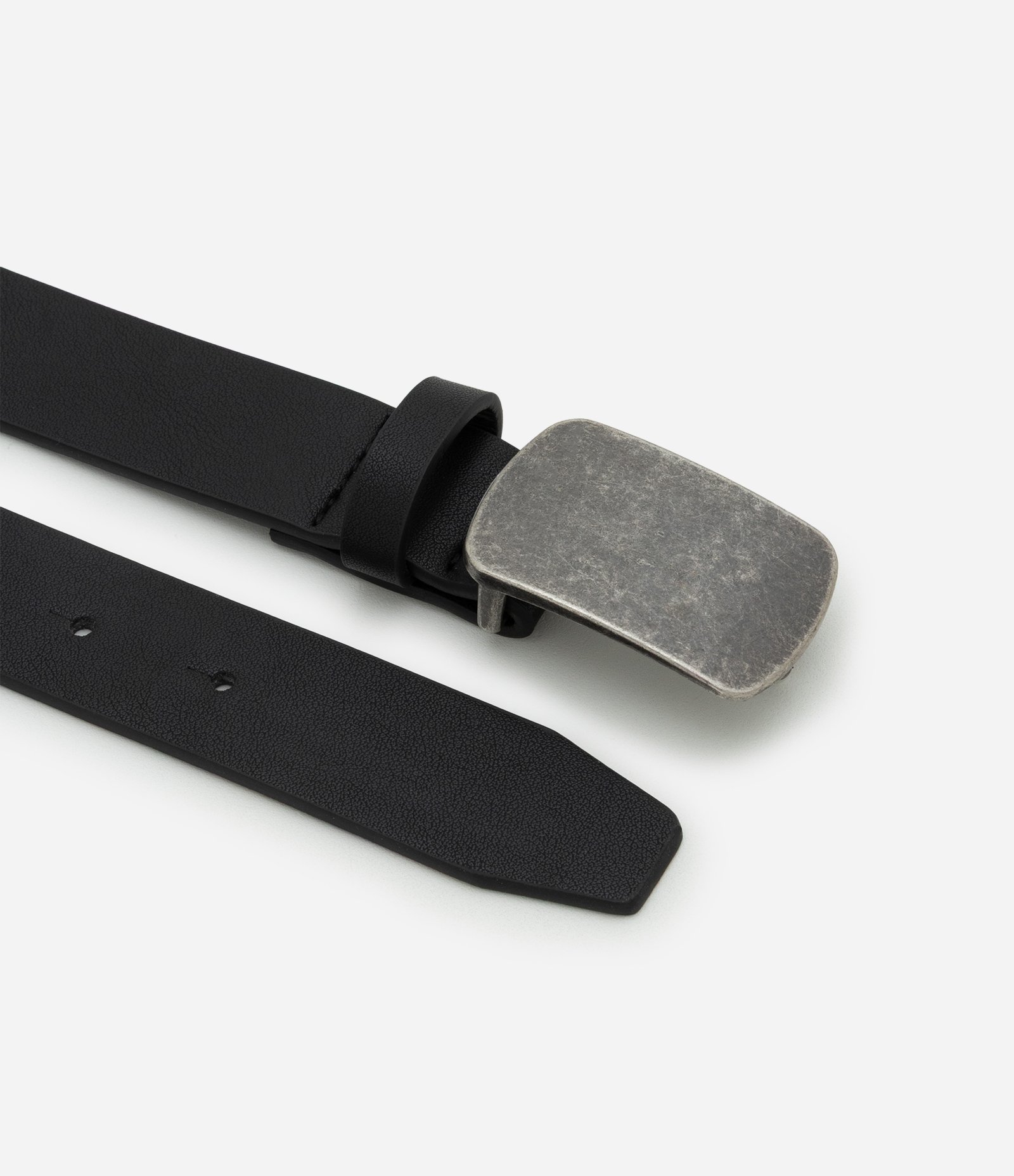 Cinto Sintético Liso Fivela Jacaré Prata Velho Preto 2