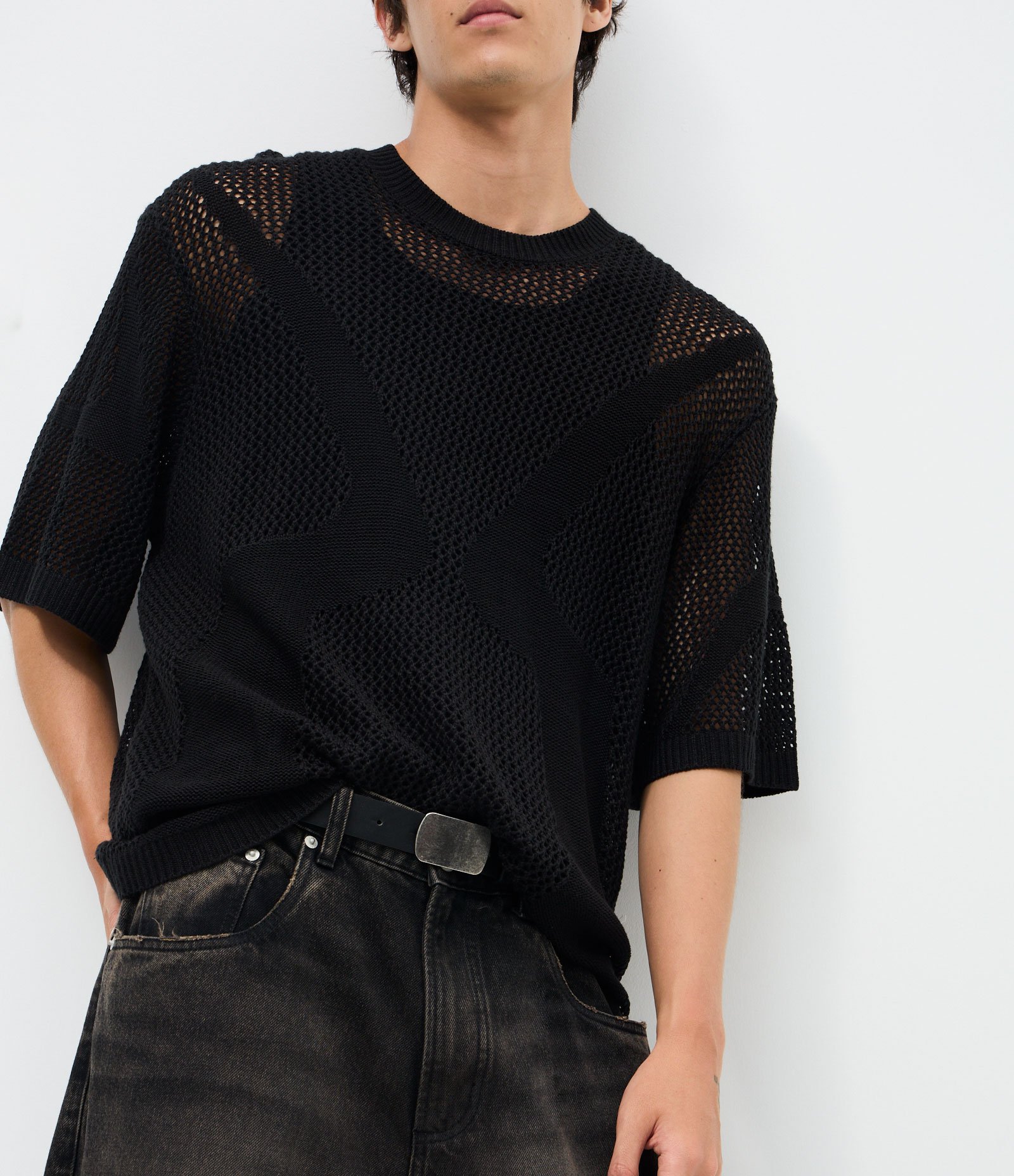 Cinto Sintético Liso Fivela Jacaré Prata Velho Preto 3