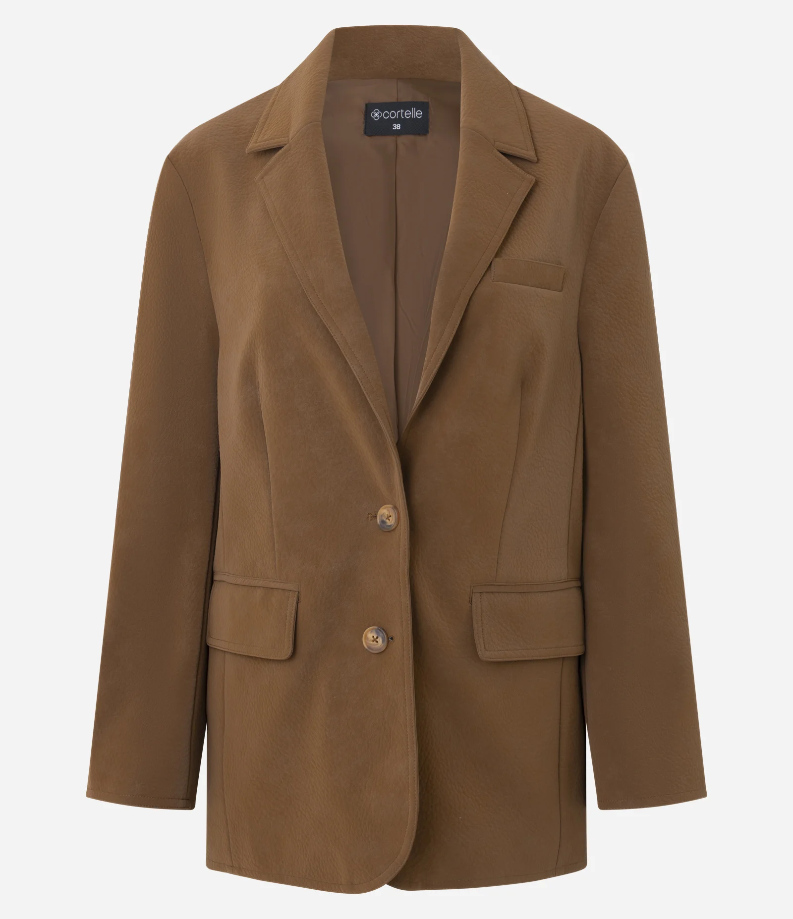 Blazer em Suede com Gola e Bolsos de Lapela Marrom 1