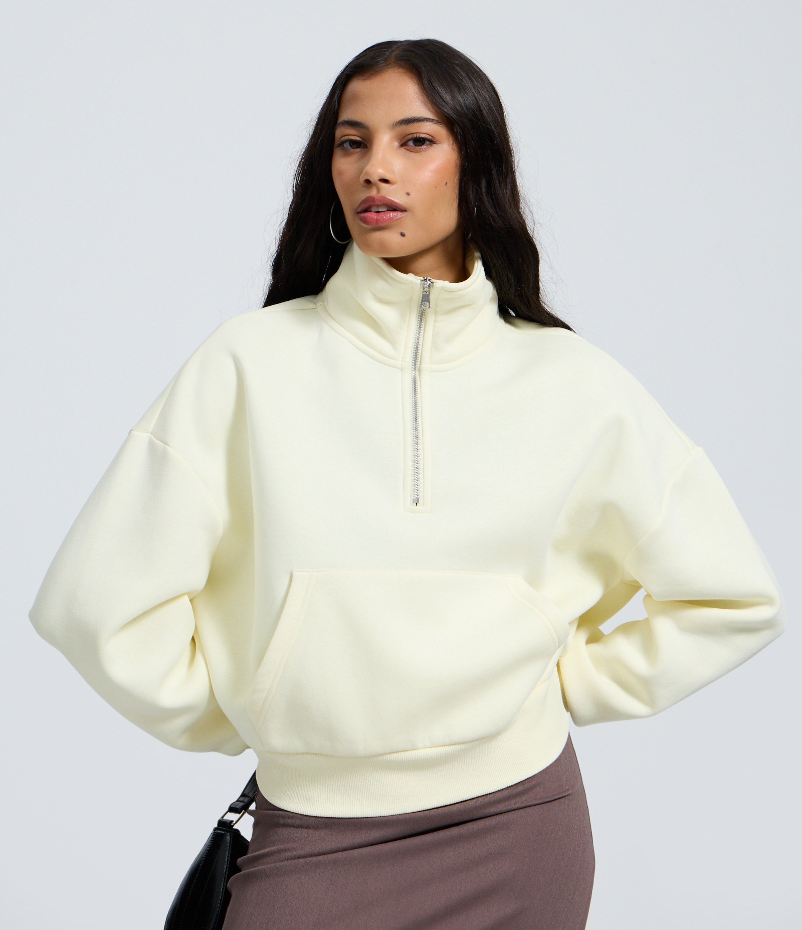 Moletom com Forro Fleece e Zíper na Gola Alta Branco 1