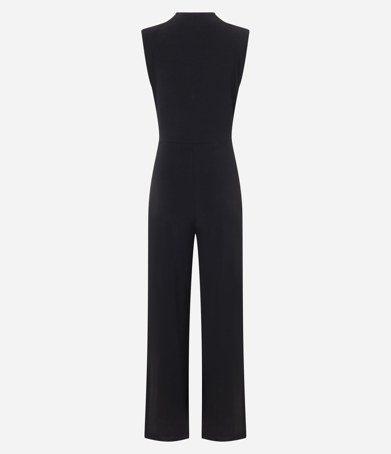 Macacão com Decote Transpassado e Ombreiras em Microfibra Preto 6