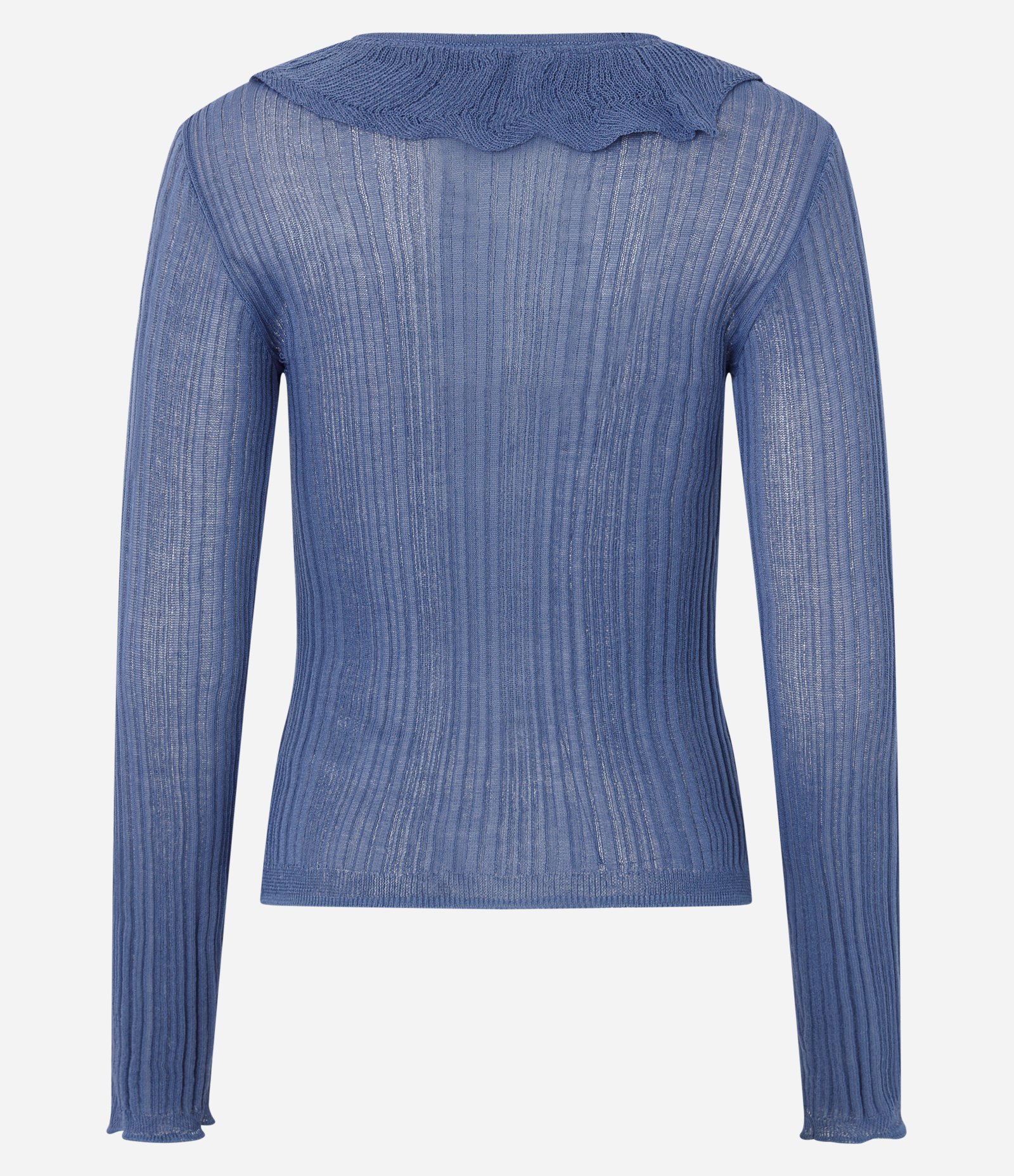 Cardigan em Tricô com Babados e Amarração Frontal Azul 7