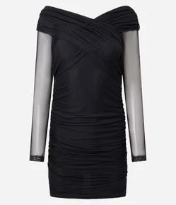 Vestido em Tule com Decote Ombro e Ombro Transpassado