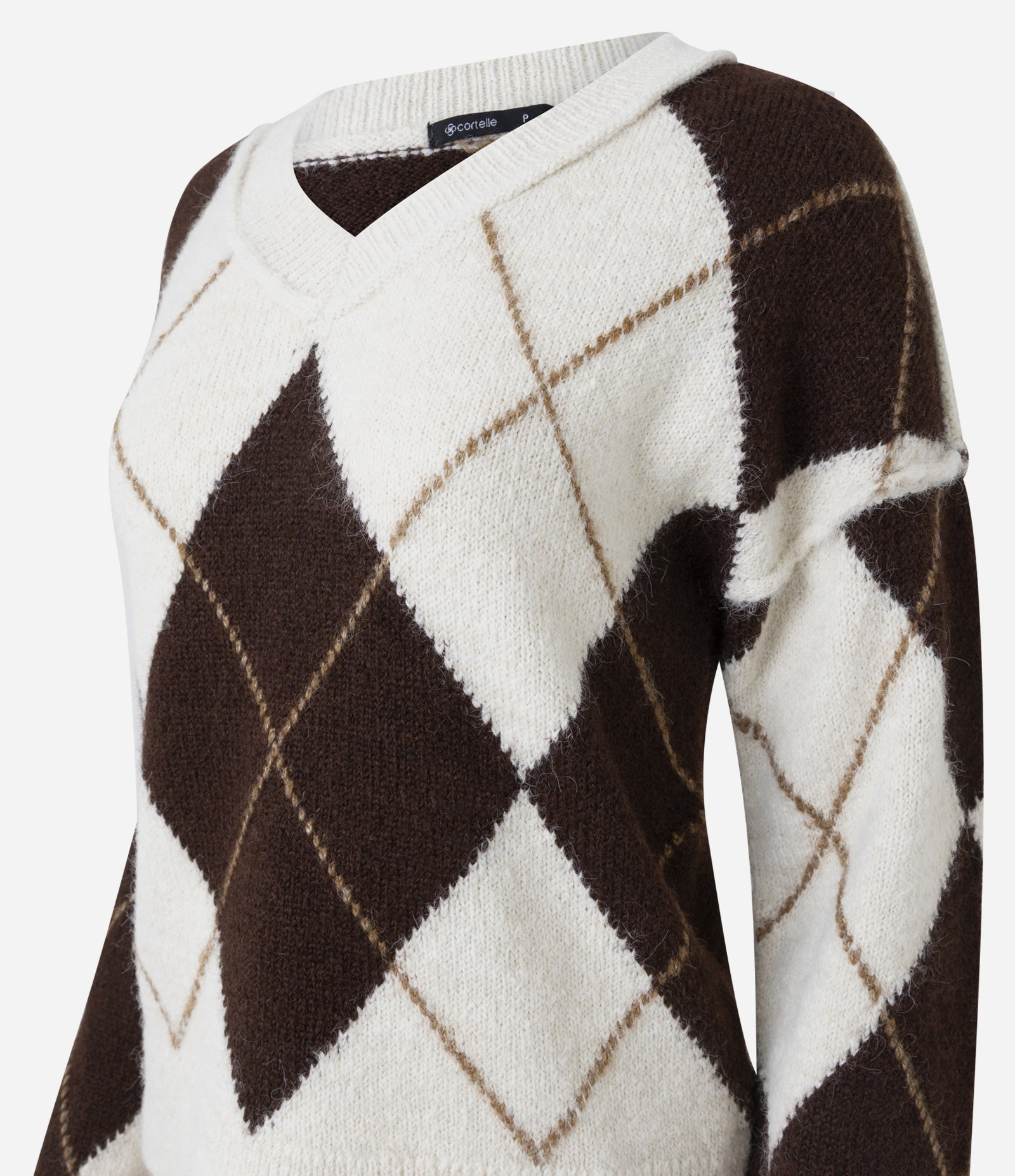 Suéter Regular em Tricô Xadrez Argyle Bege 8