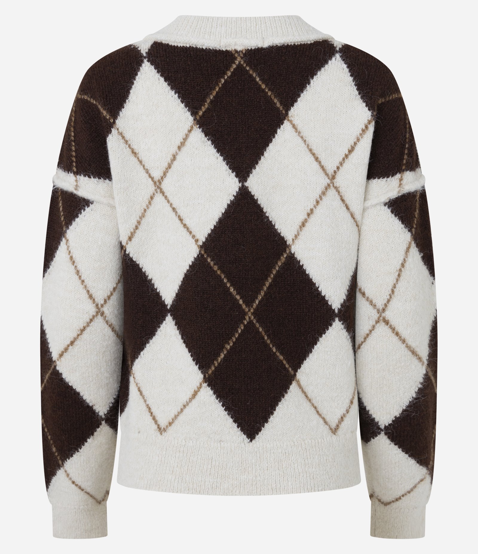 Suéter Regular em Tricô Xadrez Argyle Bege 9