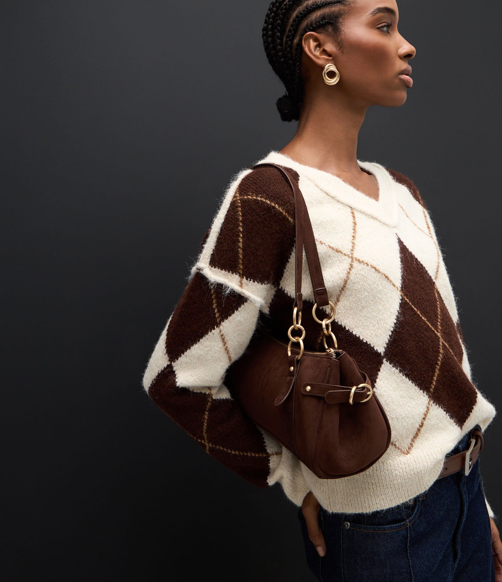 Suéter Regular em Tricô Xadrez Argyle Bege 6