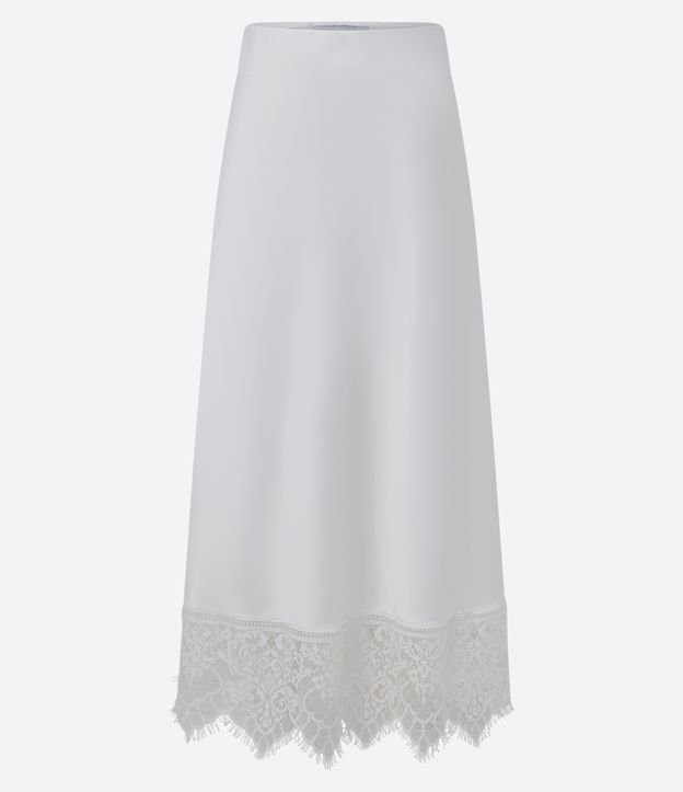 Saia Midi em Cetim com Renda na Barra