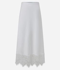 Saia Midi em Cetim com Renda na Barra