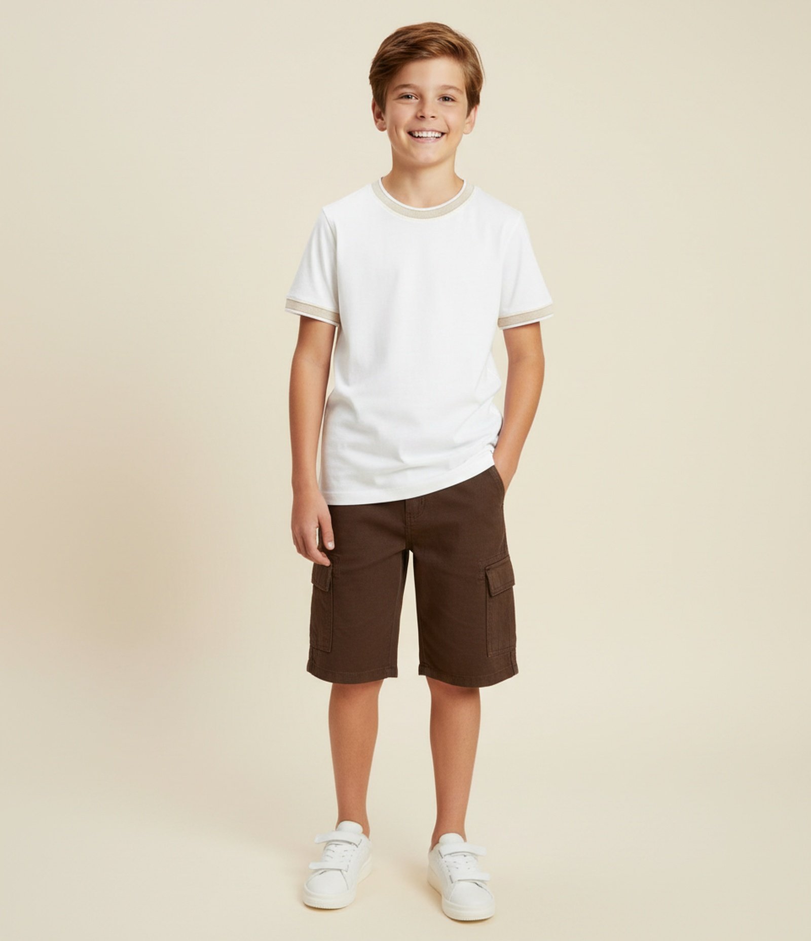 Bermuda Infantil Baggy em Jeans com Bolsos Cargo – Tam 5 a 14 Anos Marrom Escuro 1