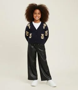 Cardigan Infantil em Jacquard com Estampa de Ursinhos - Tam 5 a 14 Anos