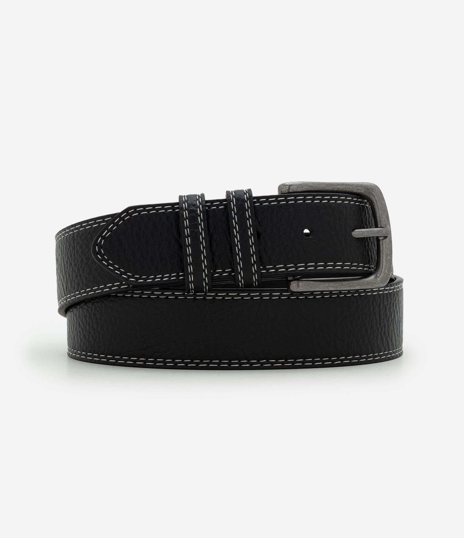 Cinto em PU Liso com Pesponto Contrastante Preto 1