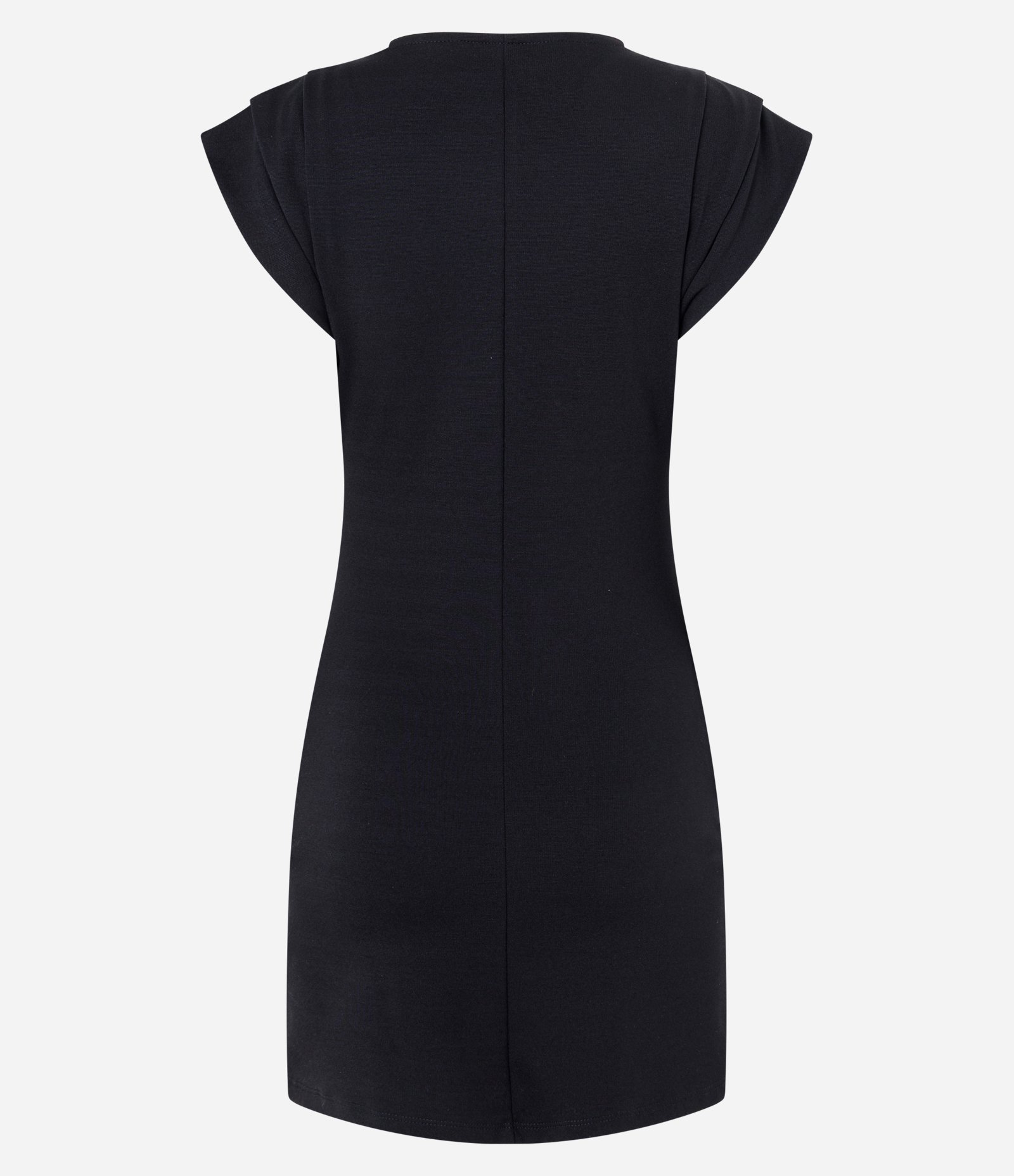 Vestido Curto em Ponto Roma com Ombro Drapeado Preto 2