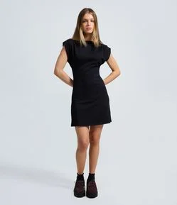 Vestido Curto em Ponto Roma com Ombro Drapeado