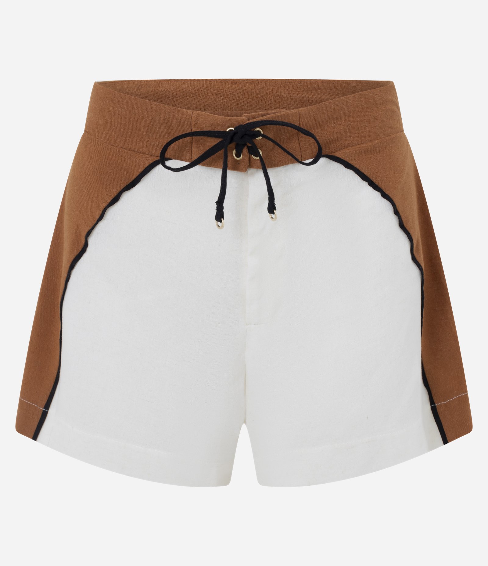 Sa[ida de Praia Short em Viscolinho com Detalhes Contrastantes Marrom/Branco 4
