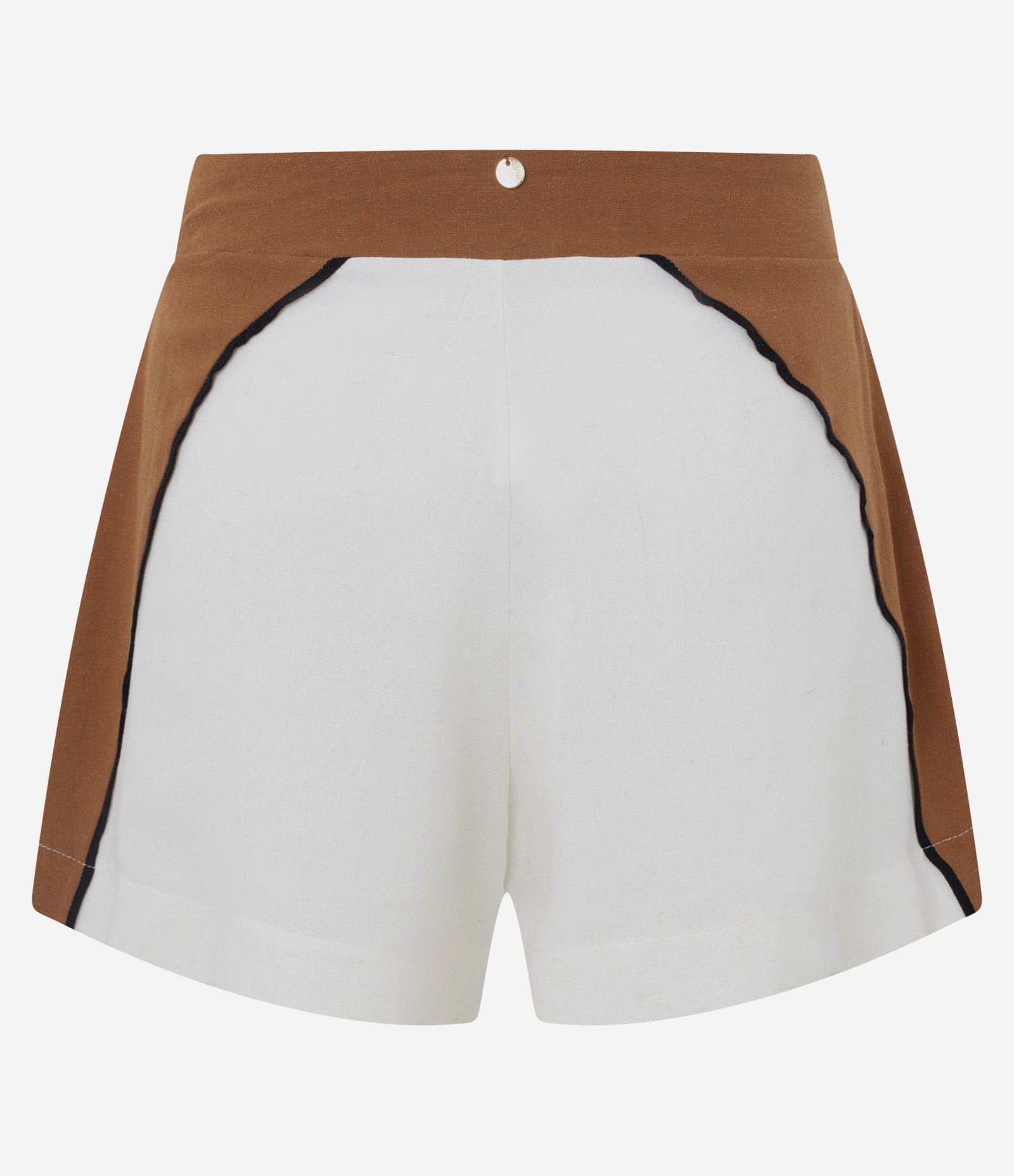Sa[ida de Praia Short em Viscolinho com Detalhes Contrastantes Marrom/Branco 5