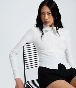 Camisa Manga Longa em Bengaline com Zíper Frontal