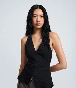 Blusa Frente Única em Bengaline com Bolsos Laterais