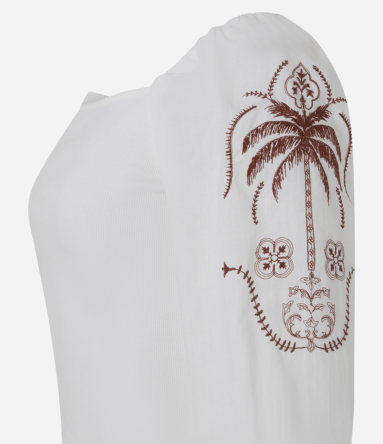 Blusa em Ribana com Manga 3/4 e Estampa Bordada Branco 6