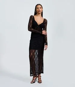 Vestido New Midi em Renda com Transparência