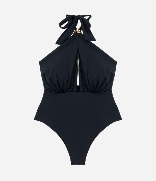 Maiô Gola Halter em Microfibra com Aviamento e Decote nas Costas