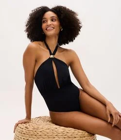 Maiô Gola Halter em Microfibra com Aviamento e Decote nas Costas