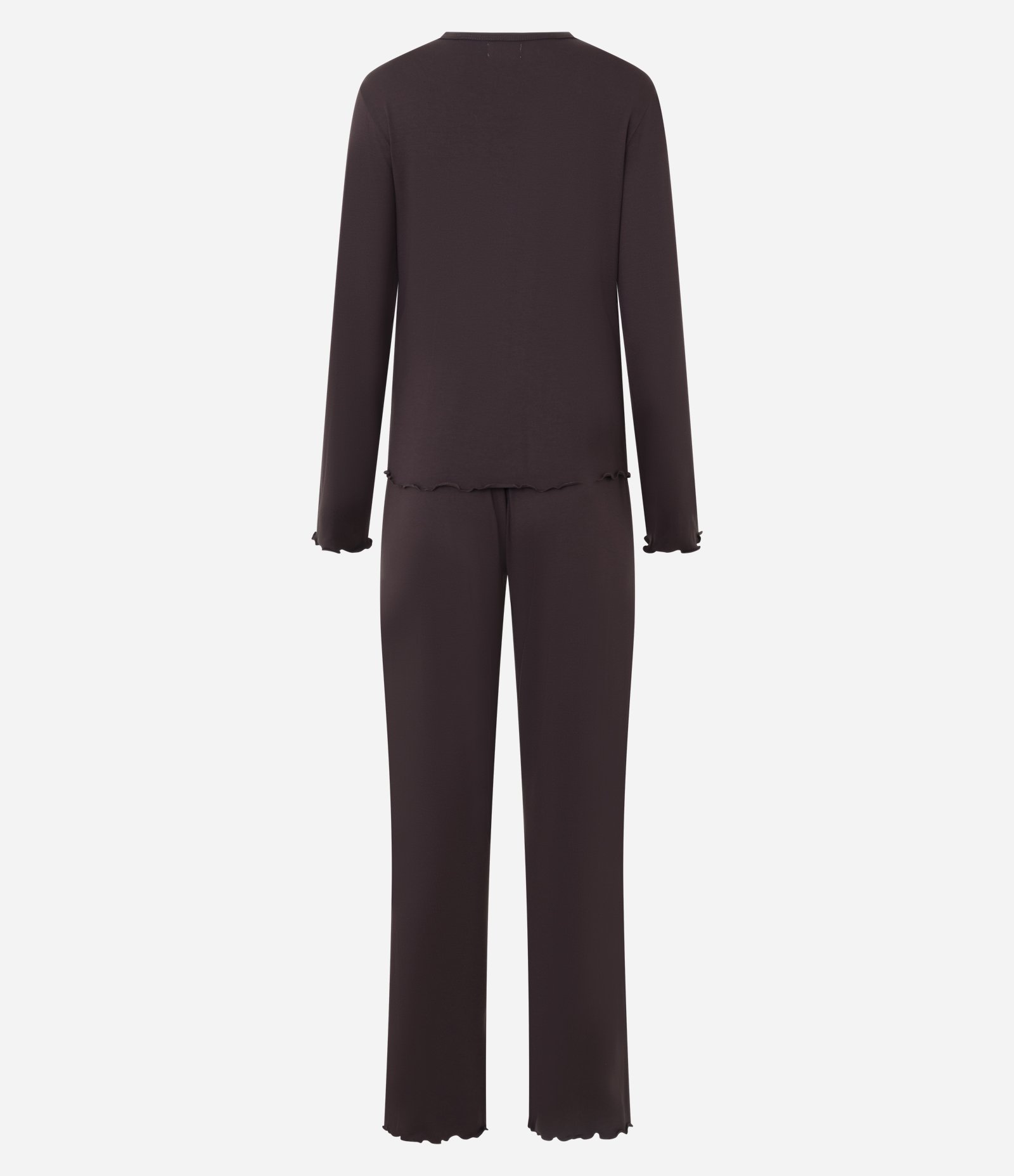 Pijama Longo em Viscolycra com Abotoamento e Frufrus Marrom 2