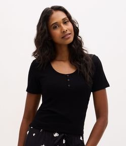 Blusa de Pijama em Ribana com Botões no Decote