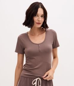 Blusa de Pijama em Ribana com Botões no Decote