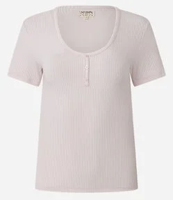 Blusa de Pijama em Ribana com Botões no Decote