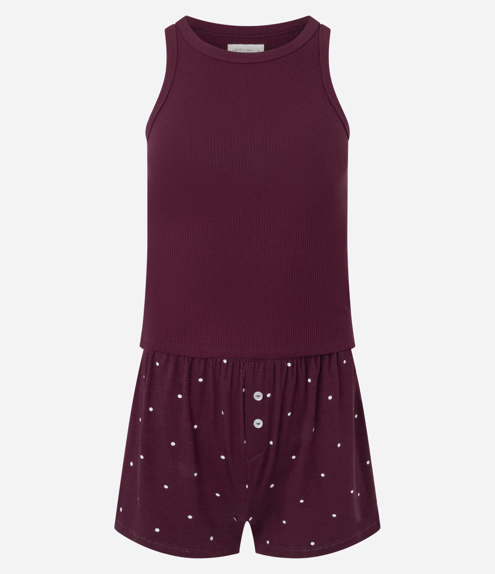Pijama Curo em Ribana com Short Poá e Botões Vinho 1