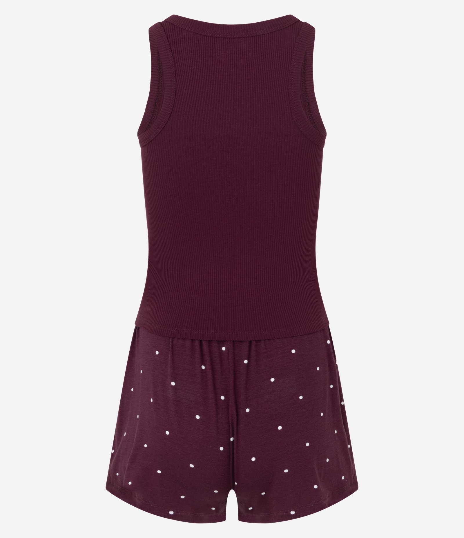 Pijama Curo em Ribana com Short Poá e Botões Vinho 3