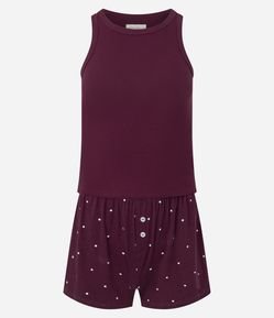 Pijama Curo em Ribana com Short Poá e Botões