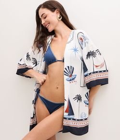 Kimono Maquinetado com Estampa Ícones Náuticos