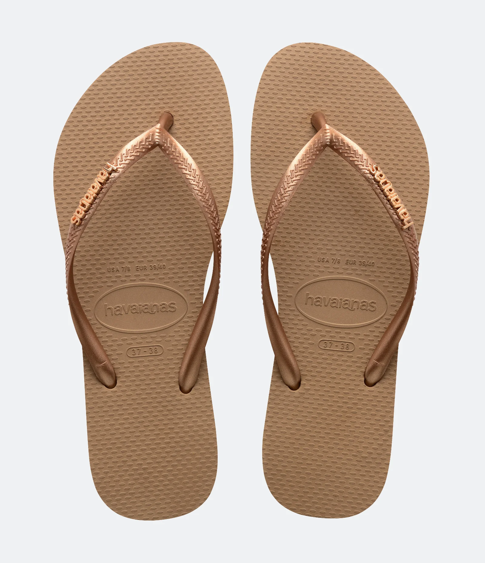 Chinelo com Aplicação de Logo Metalizada Havaianas Bege 1