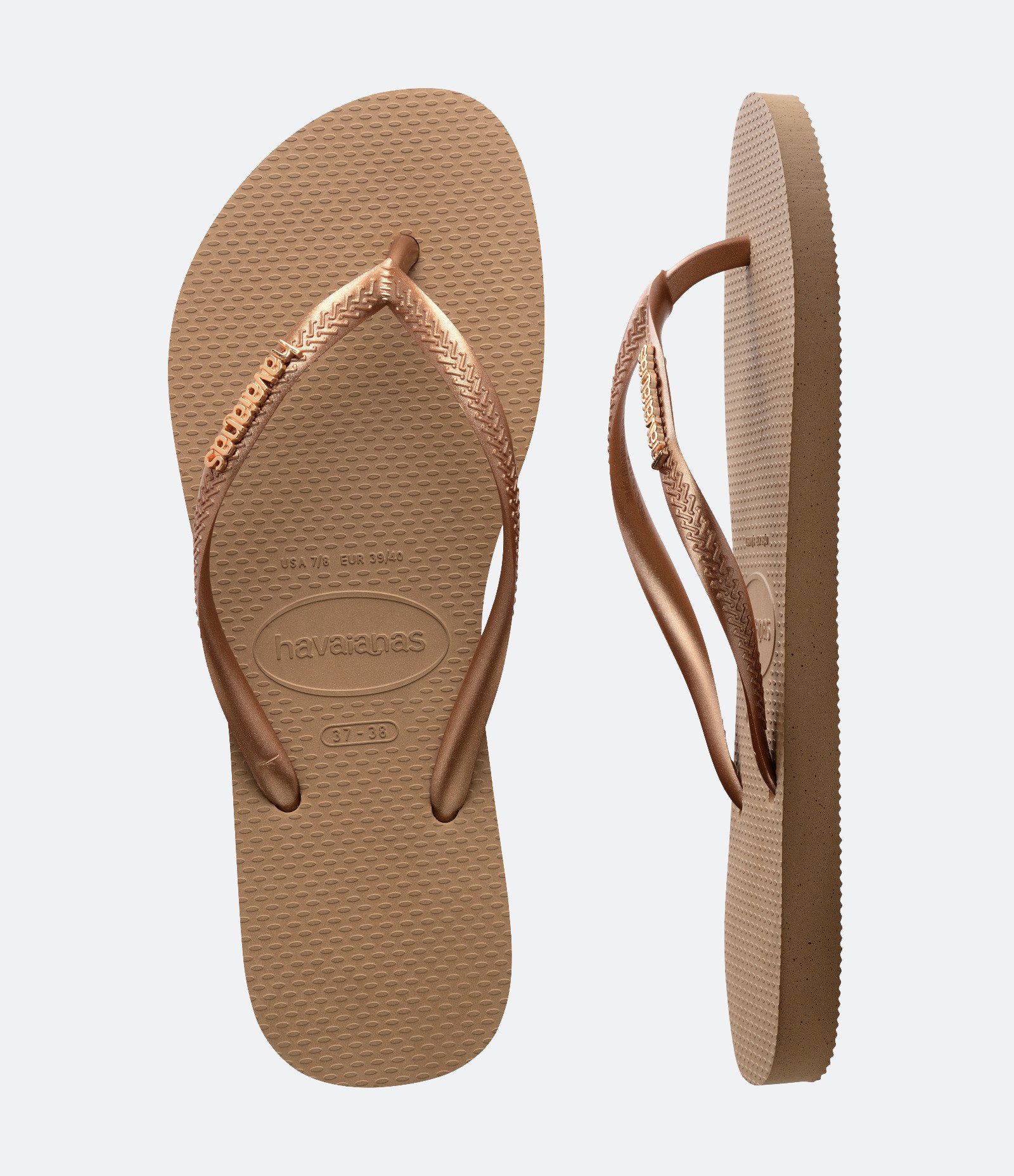 Chinelo com Aplicação de Logo Metalizada Havaianas Bege 5
