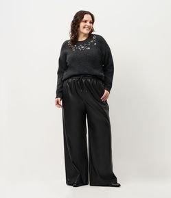 Calça PU Wide com Cós Elástico Curve & Plus Size