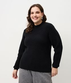 Casaco em Tricô Geométrico com Golinha Curve & Plus Size