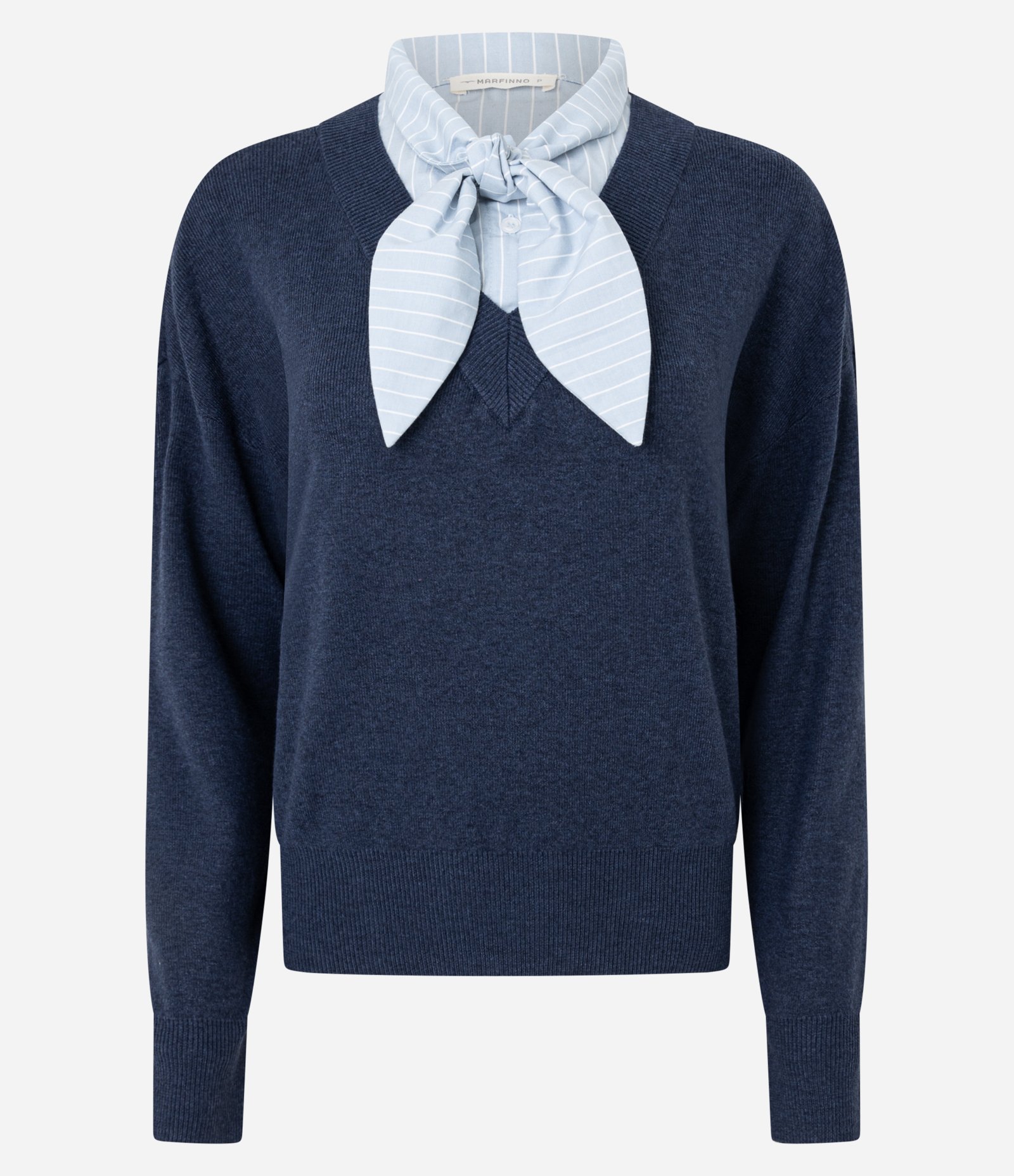 Suéter Regular em Tricô com Efeito de Camisa Sobreposta Azul 5