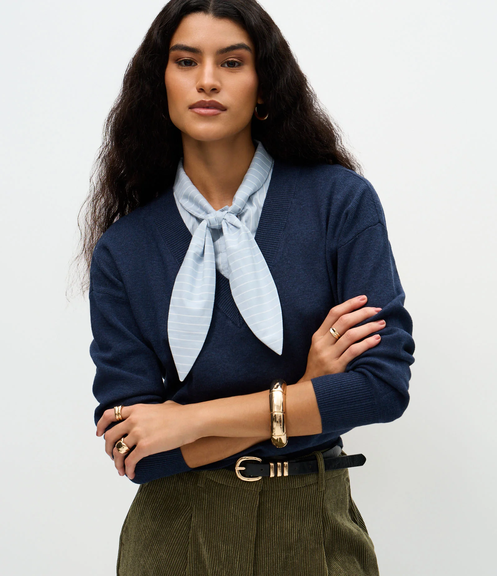 Suéter Regular em Tricô com Efeito de Camisa Sobreposta Azul 1