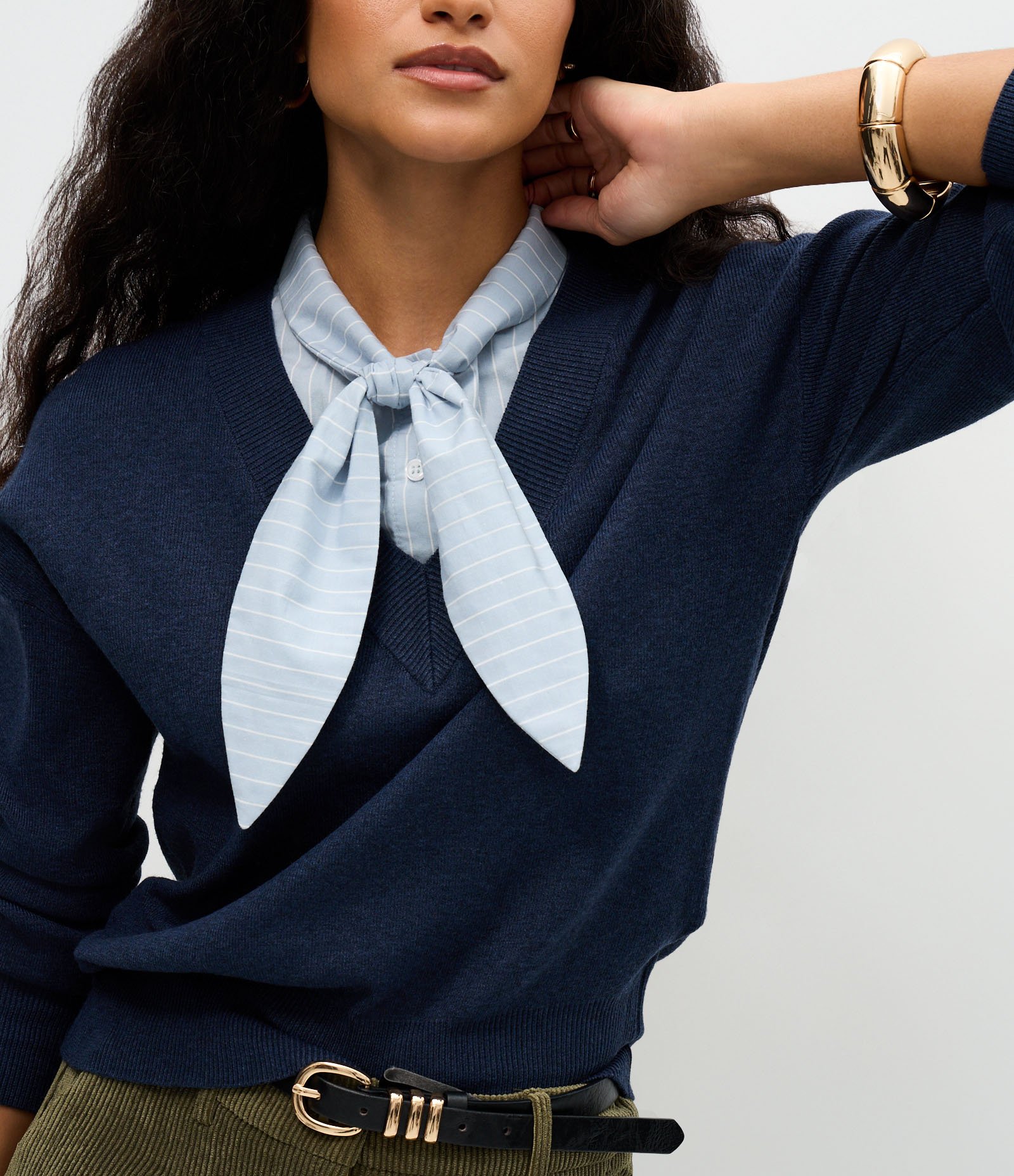 Suéter Regular em Tricô com Efeito de Camisa Sobreposta Azul 4