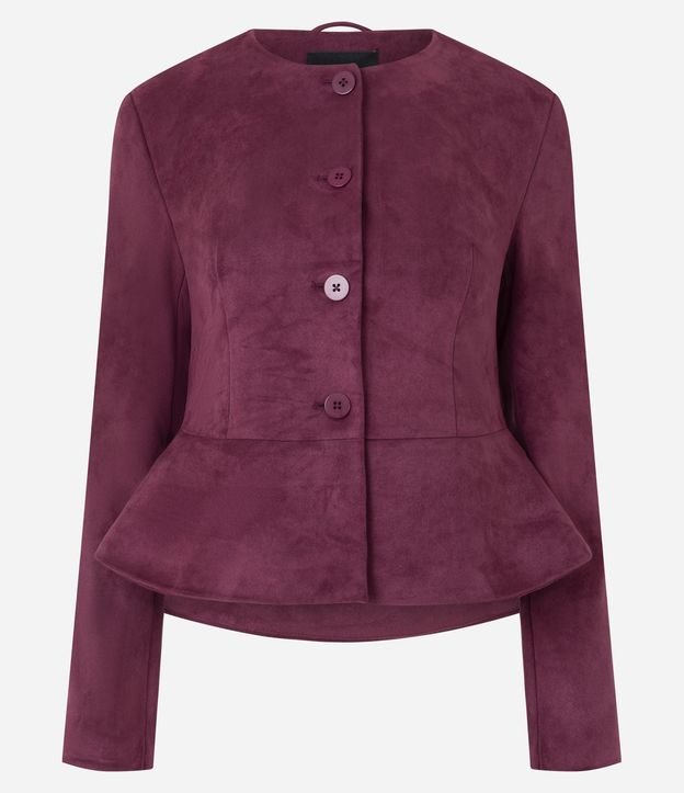 Jaqueta Peplum Curta em Suede com Fechamento por Botões
