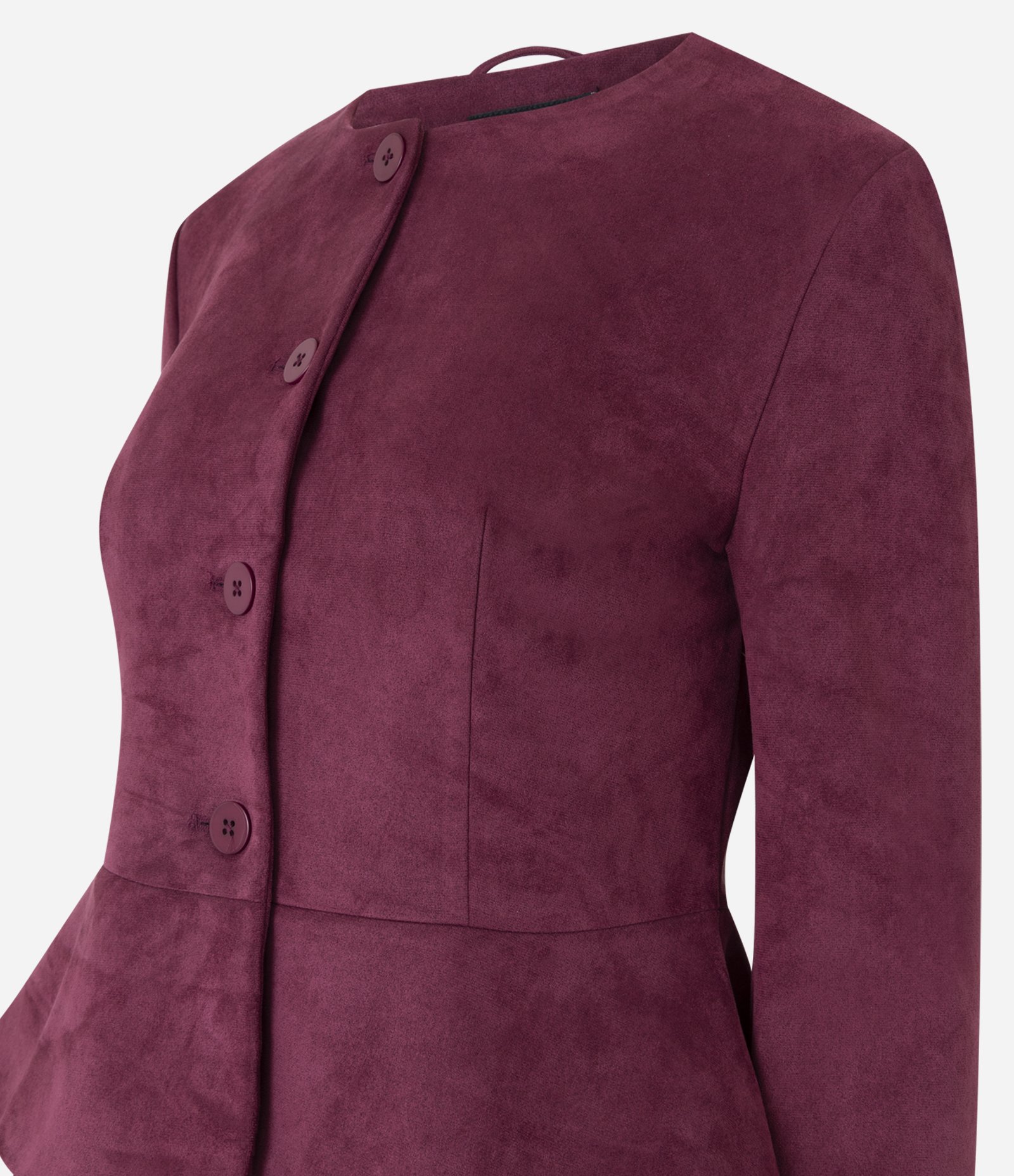 Jaqueta Peplum Curta em Suede com Fechamento por Botões Vermelho 2