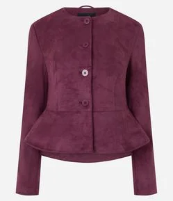 Jaqueta Peplum Curta em Suede com Fechamento por Botões