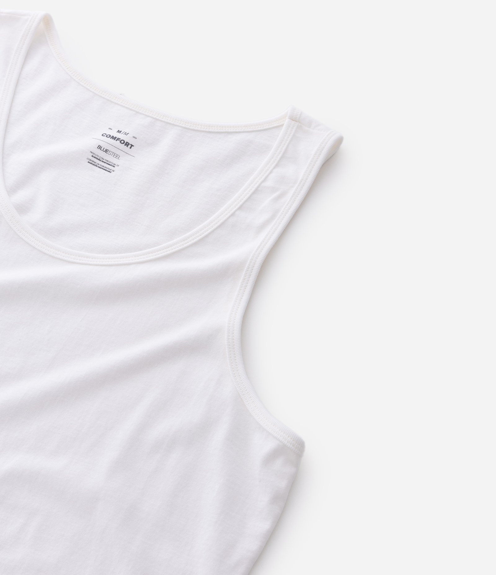 Regata Regular em Algodão com Gola Redonda Branco 4