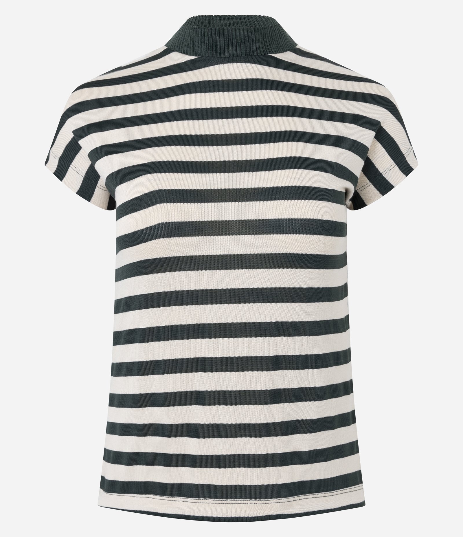 Camiseta em Tricô com Estampa Listrada e Gola Alta Off White/Verde 1